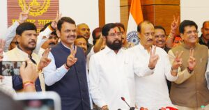 Mahayuti leaders Devendra Fadnavis, Eknath Shinde and Ajit Pawar.